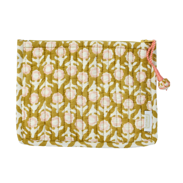 Bolsa pequeña acolchada con estampado de flores indias Isha Olive