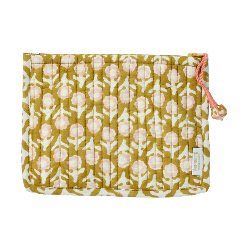 Bolsa pequeña acolchada con estampado de flores indias Isha Olive