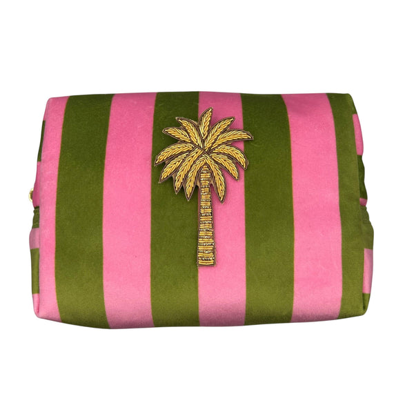 Neceser de maquillaje con rayas chartreuse y broche de palmera: Pequeño