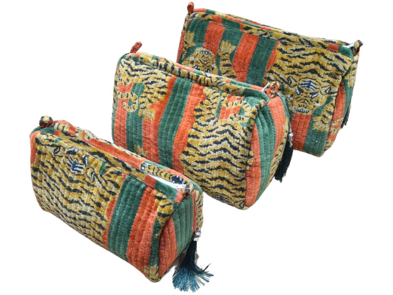 Set de viaje de 3 piezas de terciopelo de tigre tibetano: Azul y rojo