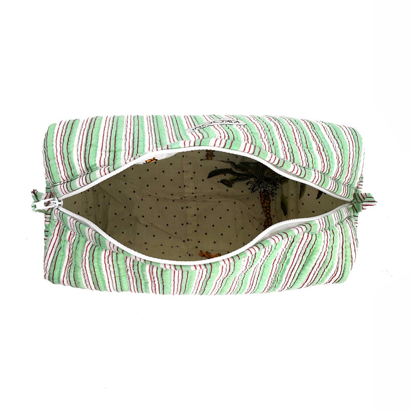 Bolsa de cosméticos hecha a mano «Stripes»: Verde / Algodón