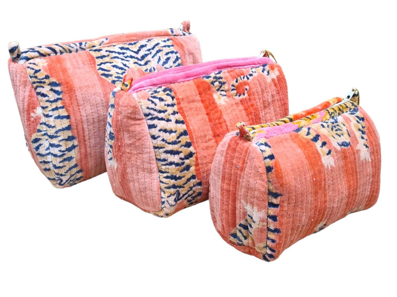 Set de viaje de 3 piezas de terciopelo de tigre tibetano: Azul y rojo