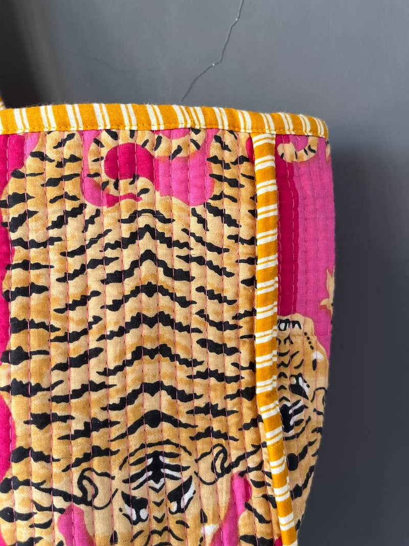 Compras con estampado de tigre grande reversible estampado a mano en algodón