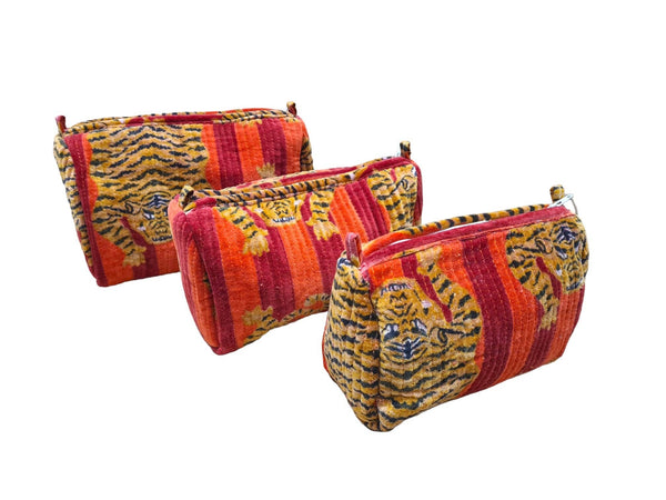 Set de viaje de 3 piezas de terciopelo de tigre tibetano: Azul y rojo