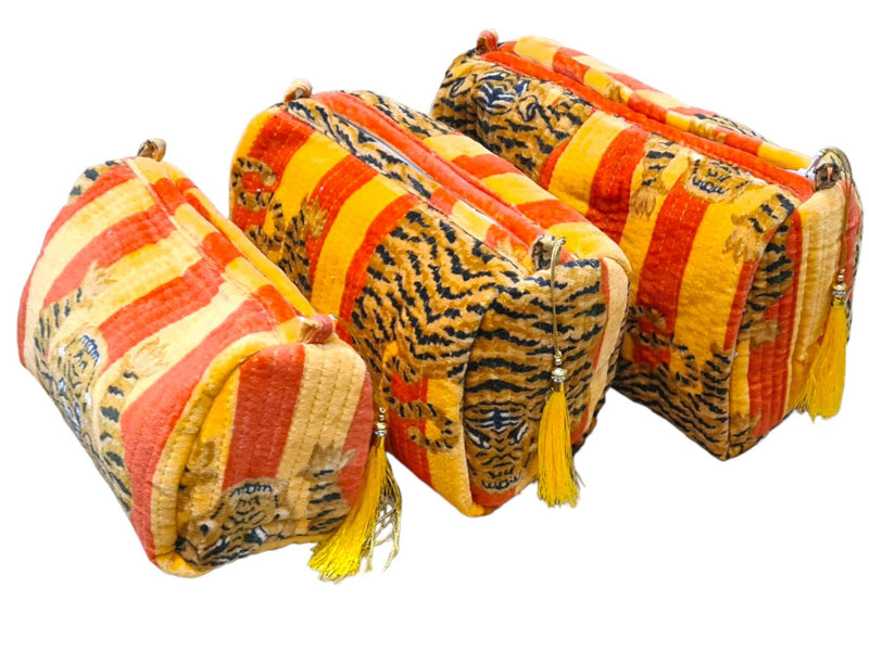 Set de viaje de 3 piezas de terciopelo de tigre tibetano: Azul y rojo
