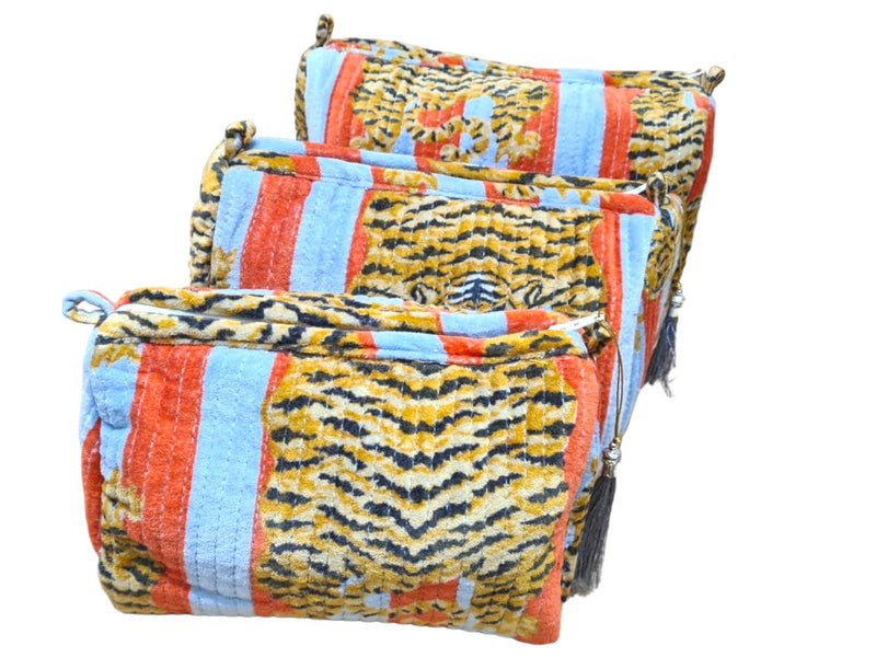 Set de viaje de 3 piezas de terciopelo de tigre tibetano: Azul y rojo