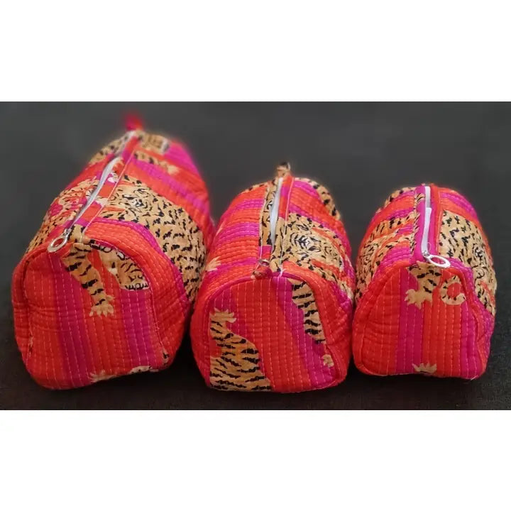 Bolsa de maquillaje y aseo acolchada de algodón  Tiger: Solo grande