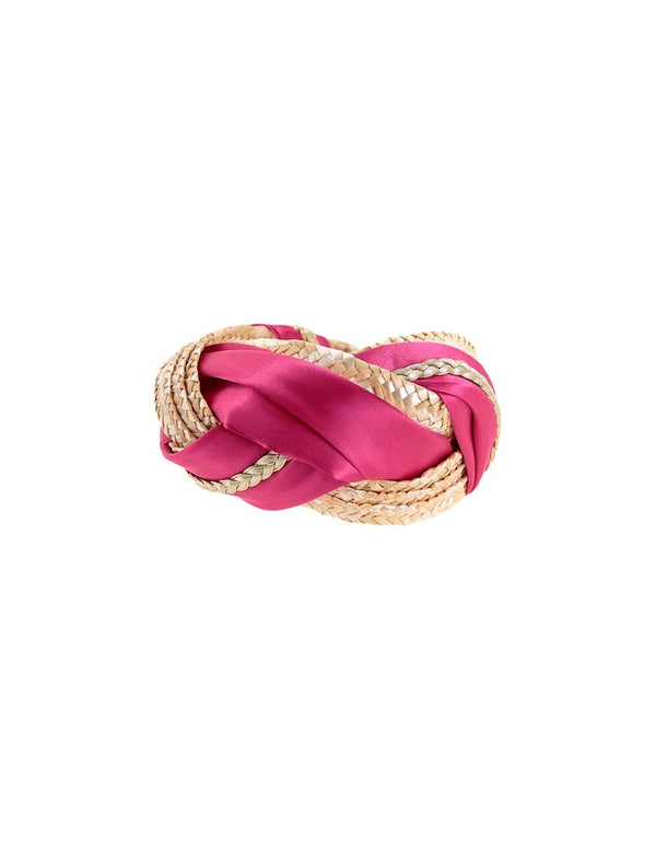 Diadema Rafia Trenzada Fucsia