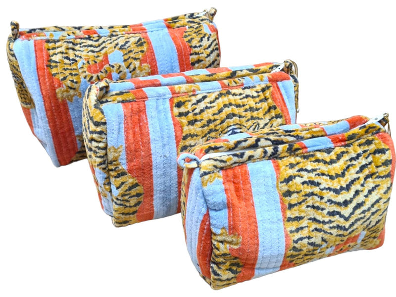 Set de viaje de 3 piezas de terciopelo de tigre tibetano: Azul y rojo