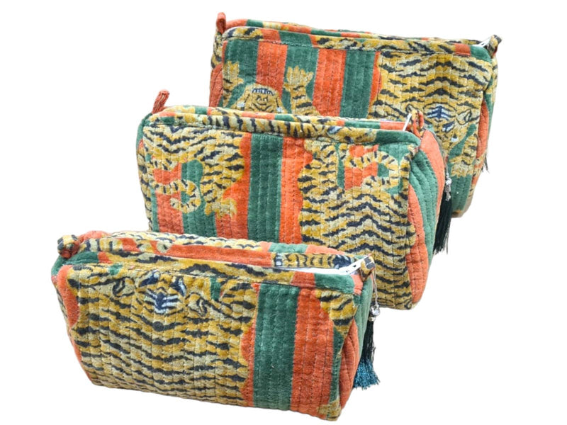 Set de viaje de 3 piezas de terciopelo de tigre tibetano: Azul y rojo