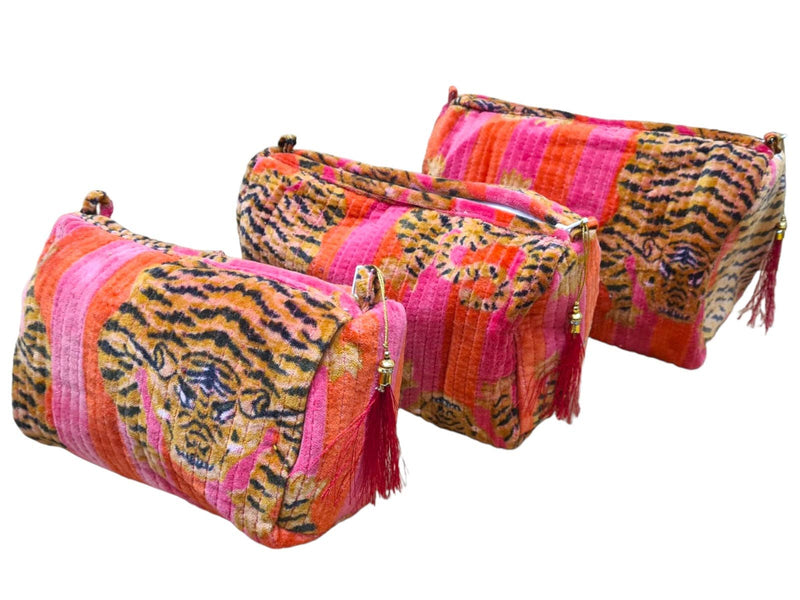 Set de viaje de 3 piezas de terciopelo de tigre tibetano: Azul y rojo
