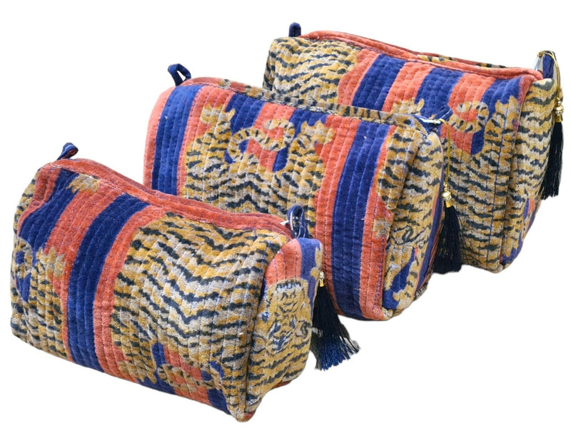 Set de viaje de 3 piezas de terciopelo de tigre tibetano: Azul y rojo