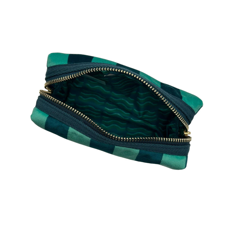 Bolsa de maquillaje de rayas verde azulado - terciopelo reciclado: Pequeño