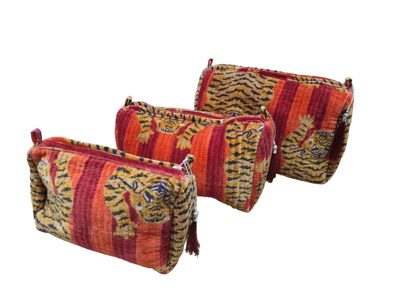 Set de viaje de 3 piezas de terciopelo de tigre tibetano: Azul y rojo