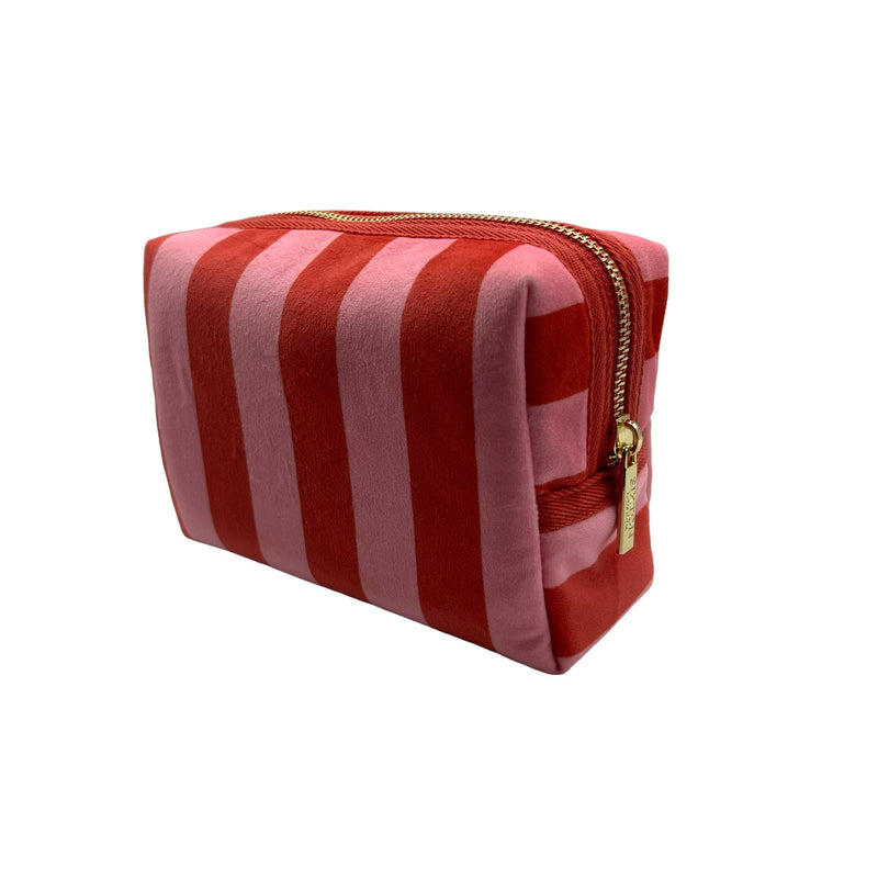 Bolsa de maquillaje de rayas rosas - terciopelo reciclado : Grande