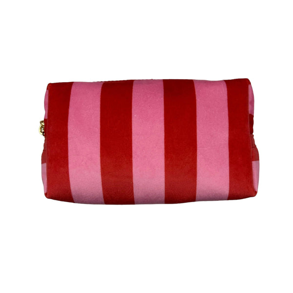 Bolsa de maquillaje de rayas rosas - terciopelo reciclado : Pequeño