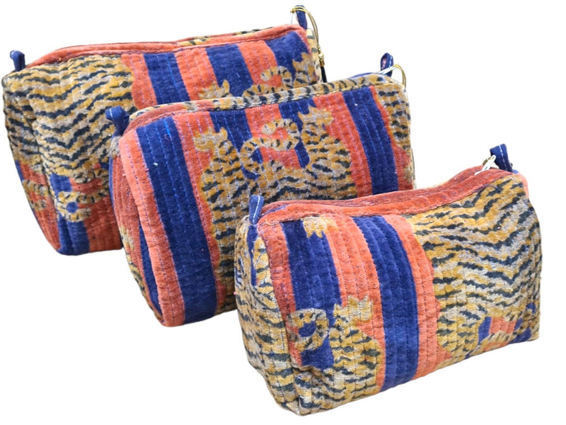 Set de viaje de 3 piezas de terciopelo de tigre tibetano: Azul y rojo