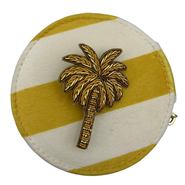 Joyero de viaje a rayas amarillas - Broche de palmera