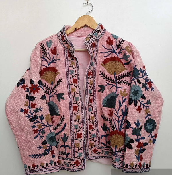 Chaqueta Suzani de algodón bordada a mano - Rosa