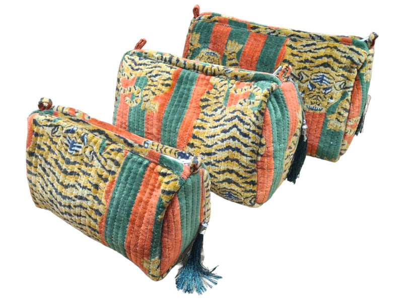 Set de viaje de 3 piezas de terciopelo de tigre tibetano: Azul y rojo