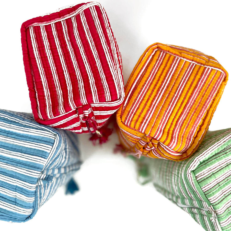 Bolsa de cosméticos hecha a mano «Stripes»: Verde / Algodón