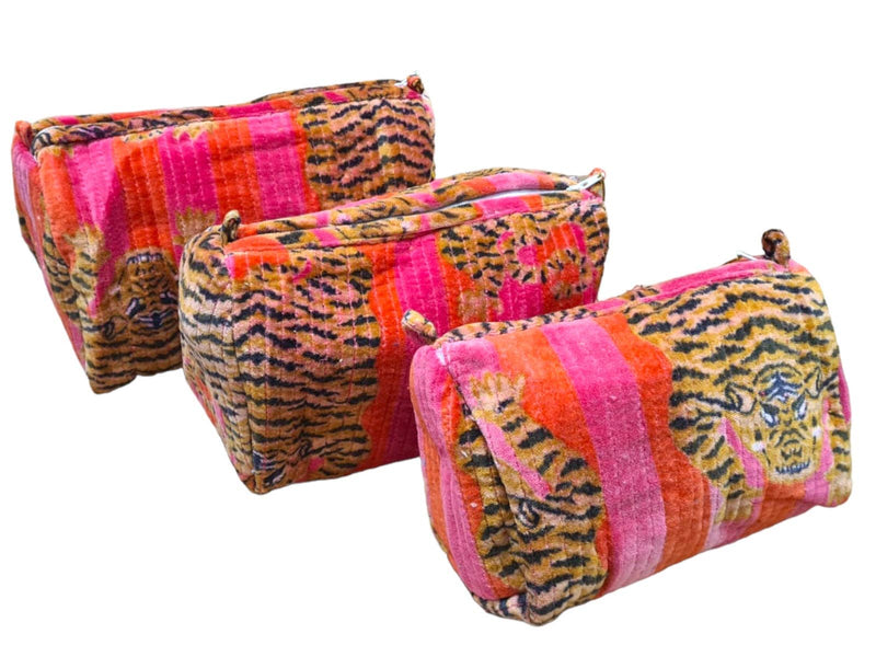 Set de viaje de 3 piezas de terciopelo de tigre tibetano: Azul y rojo