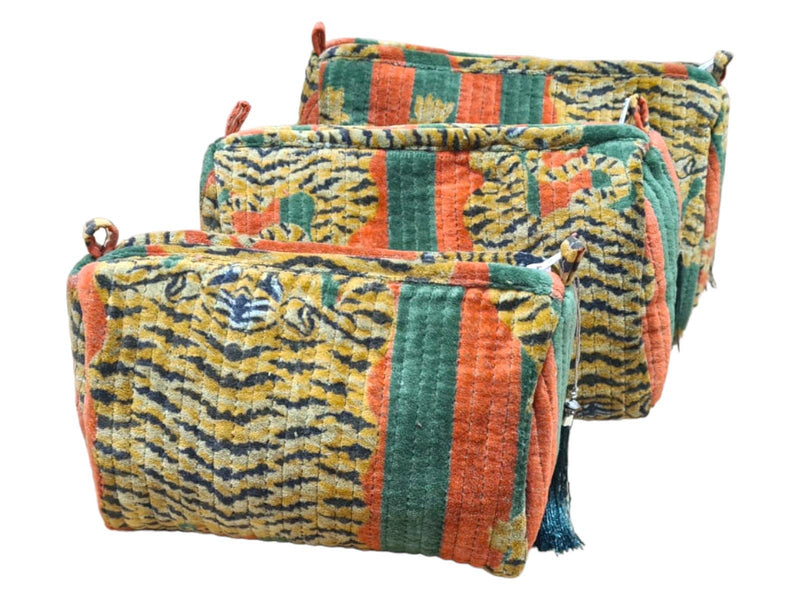 Set de viaje de 3 piezas de terciopelo de tigre tibetano: Azul y rojo