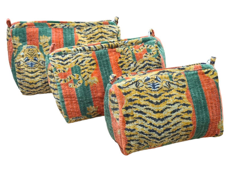 Set de viaje de 3 piezas de terciopelo de tigre tibetano: Azul y rojo