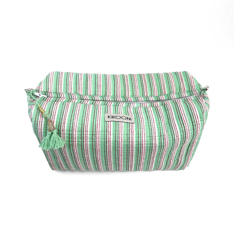 Bolsa de cosméticos hecha a mano «Stripes»: Verde / Algodón