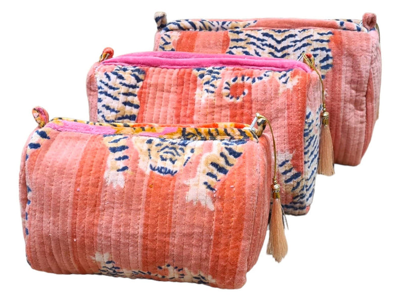 Set de viaje de 3 piezas de terciopelo de tigre tibetano: Azul y rojo