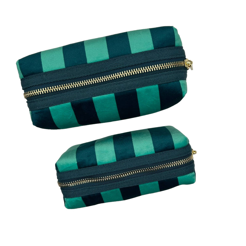 Bolsa de maquillaje y broche de guepardo con rayas en color verde azulado, reciclados  : Pequeño