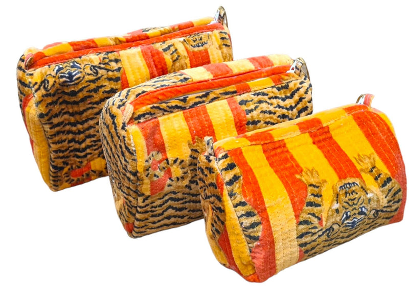 Set de viaje de 3 piezas de terciopelo de tigre tibetano: Azul y rojo