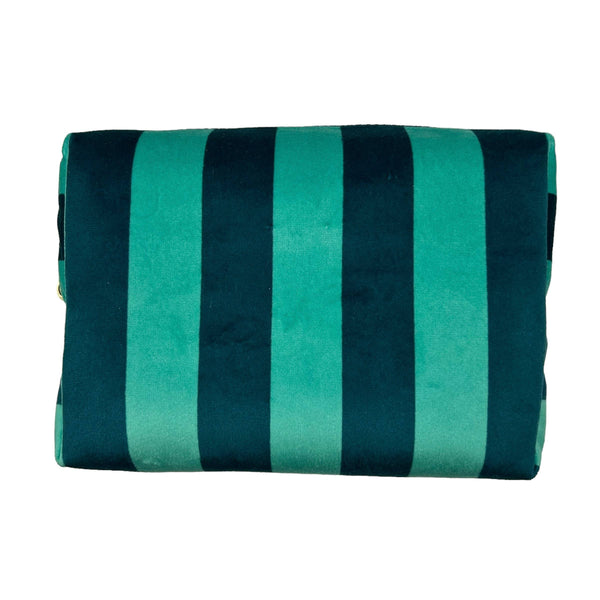 Bolsa de maquillaje de rayas verde azulado - terciopelo reciclado: Pequeño