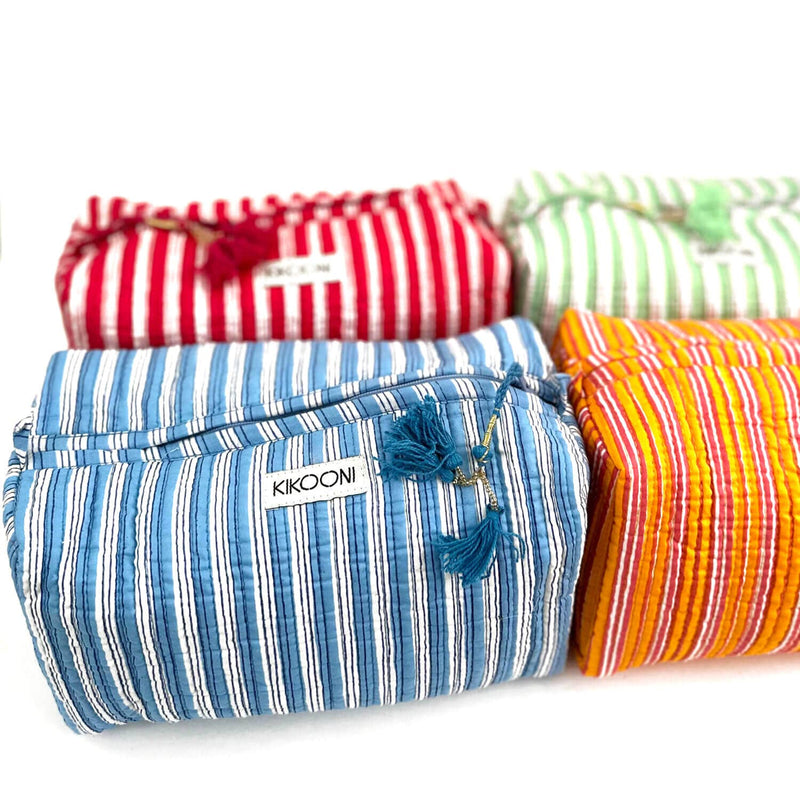 Bolsa de cosméticos hecha a mano «Stripes»: Verde / Algodón