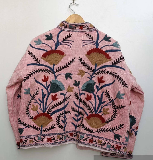 Chaqueta Suzani de algodón bordada a mano - Rosa