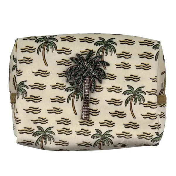 Bolsa de maquillaje con forma de palma de arena y alfiler de palmera, terciopelo reciclado: Grande