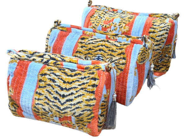 Set de viaje de 3 piezas de terciopelo de tigre tibetano: Azul y rojo