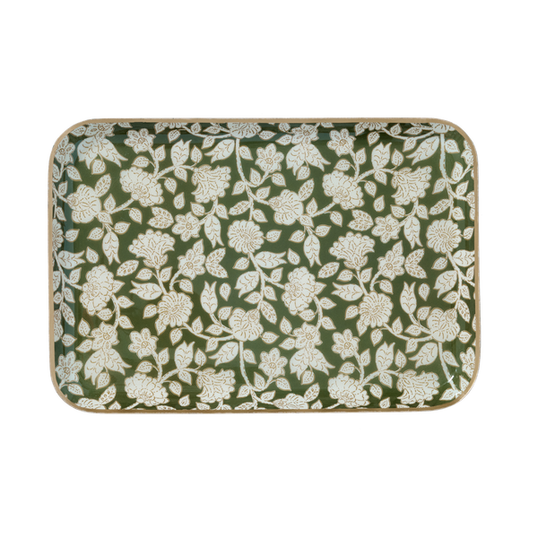BONHEUR DU JOUR Bandeja bohemiA con flores de metal esmaltado Jaya Vert