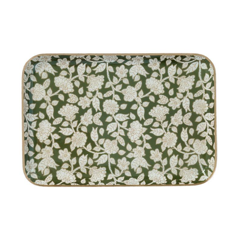 BONHEUR DU JOUR Bandeja bohemiA con flores de metal esmaltado Jaya Vert
