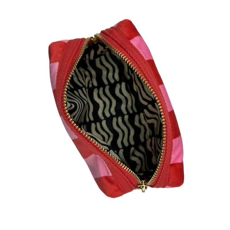 Bolsa de maquillaje de rayas rosas - terciopelo reciclado : Grande