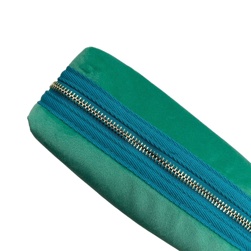 Bolsa de maquillaje marina y alfiler en forma de palma dorada, terciopelo reciclado