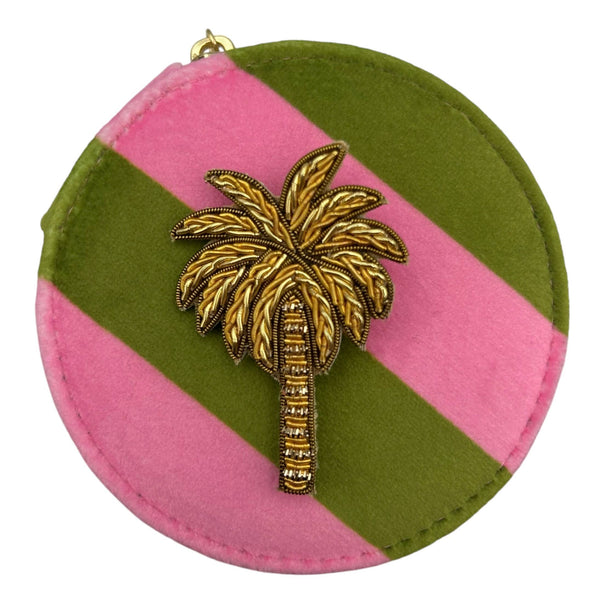 Joyero de viaje en rayas chartreuse - Broche de palmera