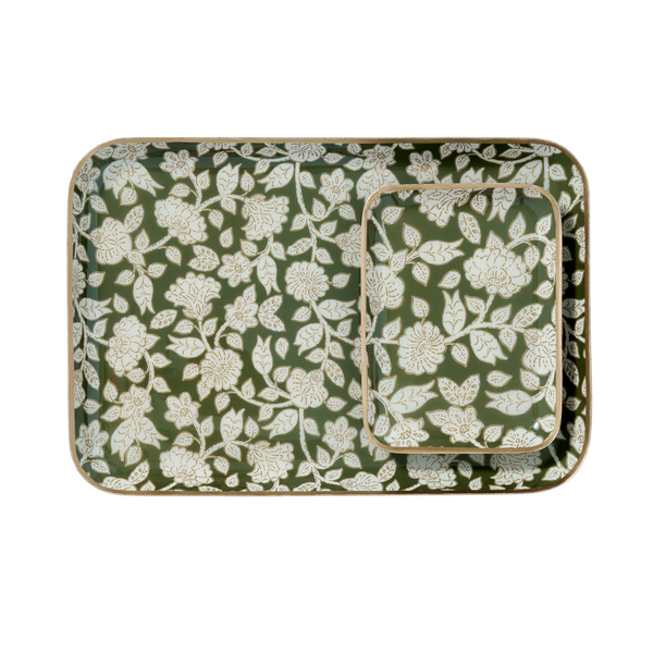 BONHEUR DU JOUR Bandeja bohemiA con flores de metal esmaltado Jaya Vert