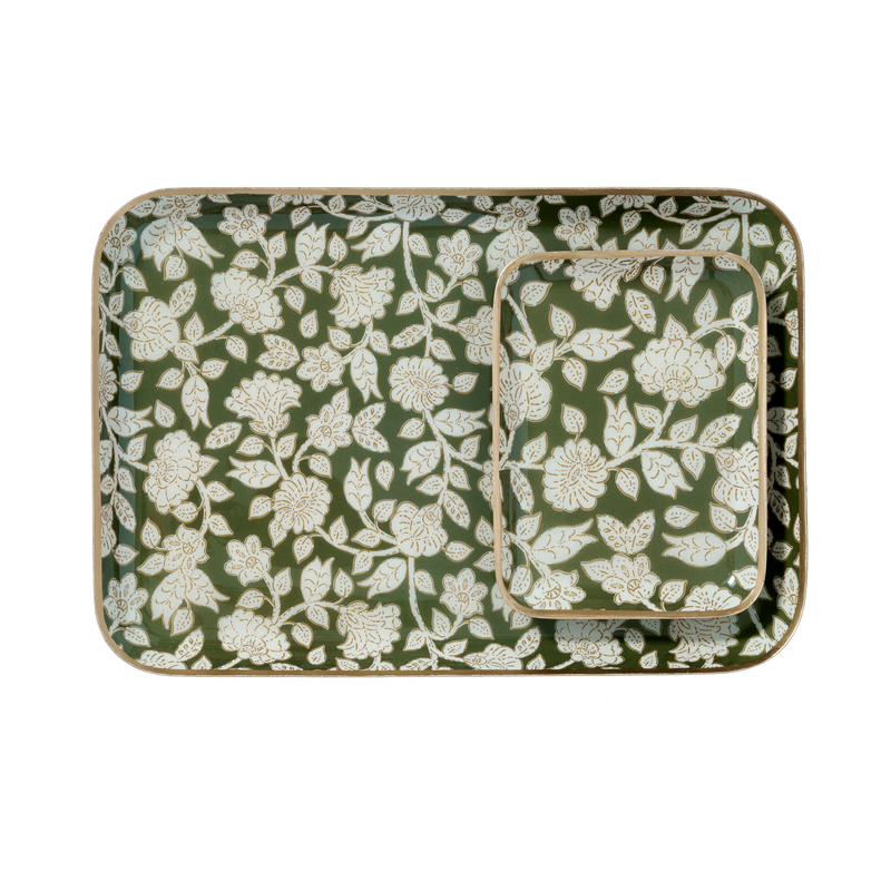 BONHEUR DU JOUR Bandeja bohemiA con flores de metal esmaltado Jaya Vert