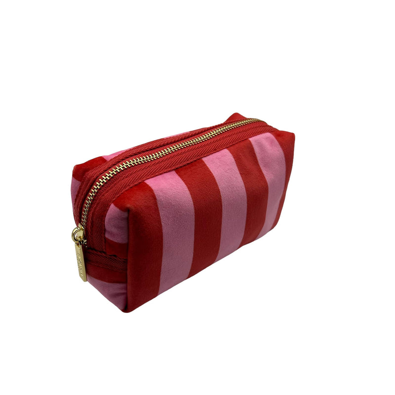 Bolsa de maquillaje de rayas rosas - terciopelo reciclado : Grande