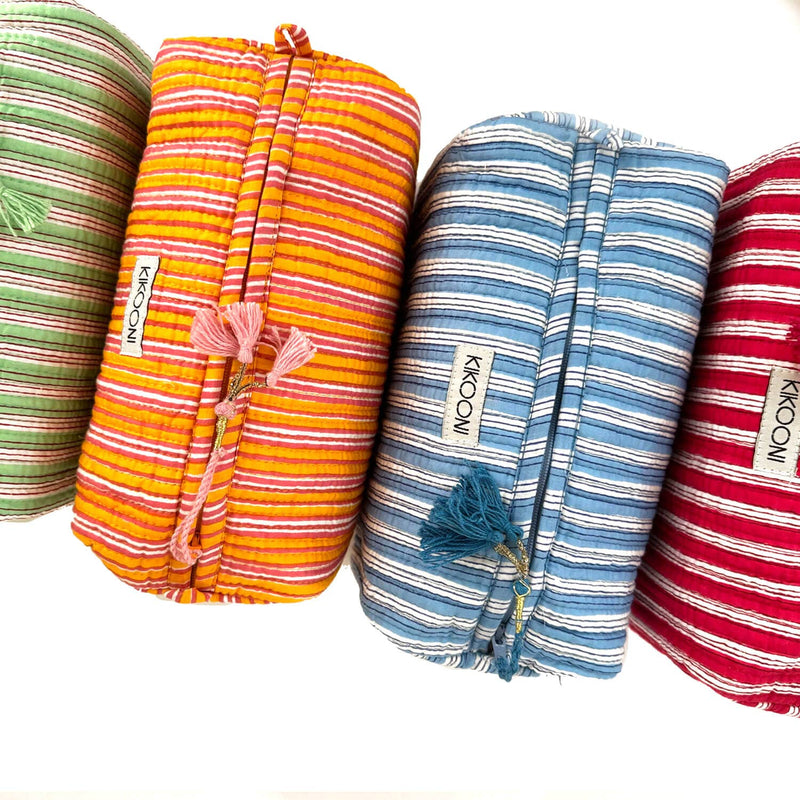 Bolsa de cosméticos hecha a mano «Stripes»: Verde / Algodón