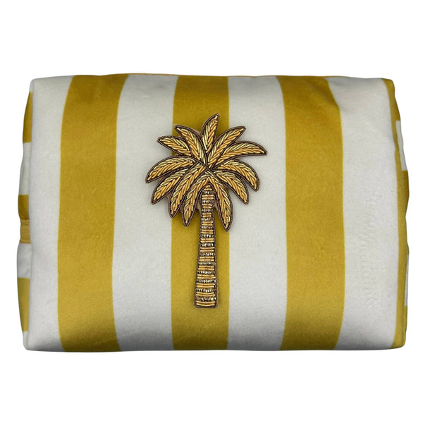 Neceser de maquillaje con rayas amarillas y pin de palmera -  Pequeño