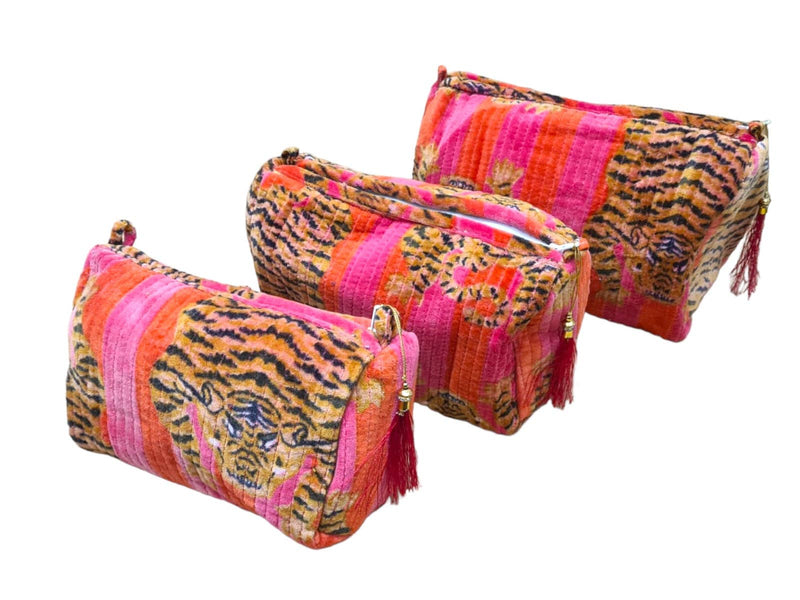Set de viaje de 3 piezas de terciopelo de tigre tibetano: Azul y rojo