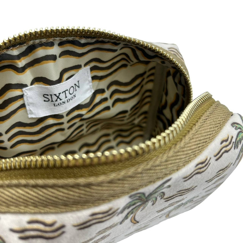 Bolsa de maquillaje con forma de palma de arena y alfiler de palmera, terciopelo reciclado