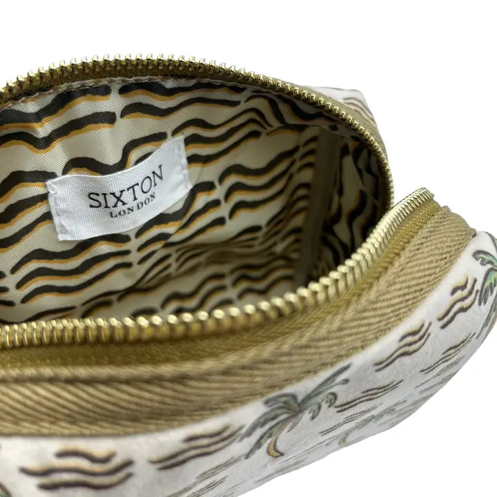 Bolsa de maquillaje con forma de palma de arena y alfiler de palmera, terciopelo reciclado: Grande